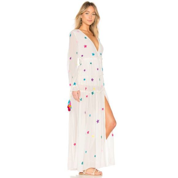 NWT Rococo Sand Stellar Star Sequin Chiffon Boho Maxi Dress White Womens Size XS - Picture 2 of 7